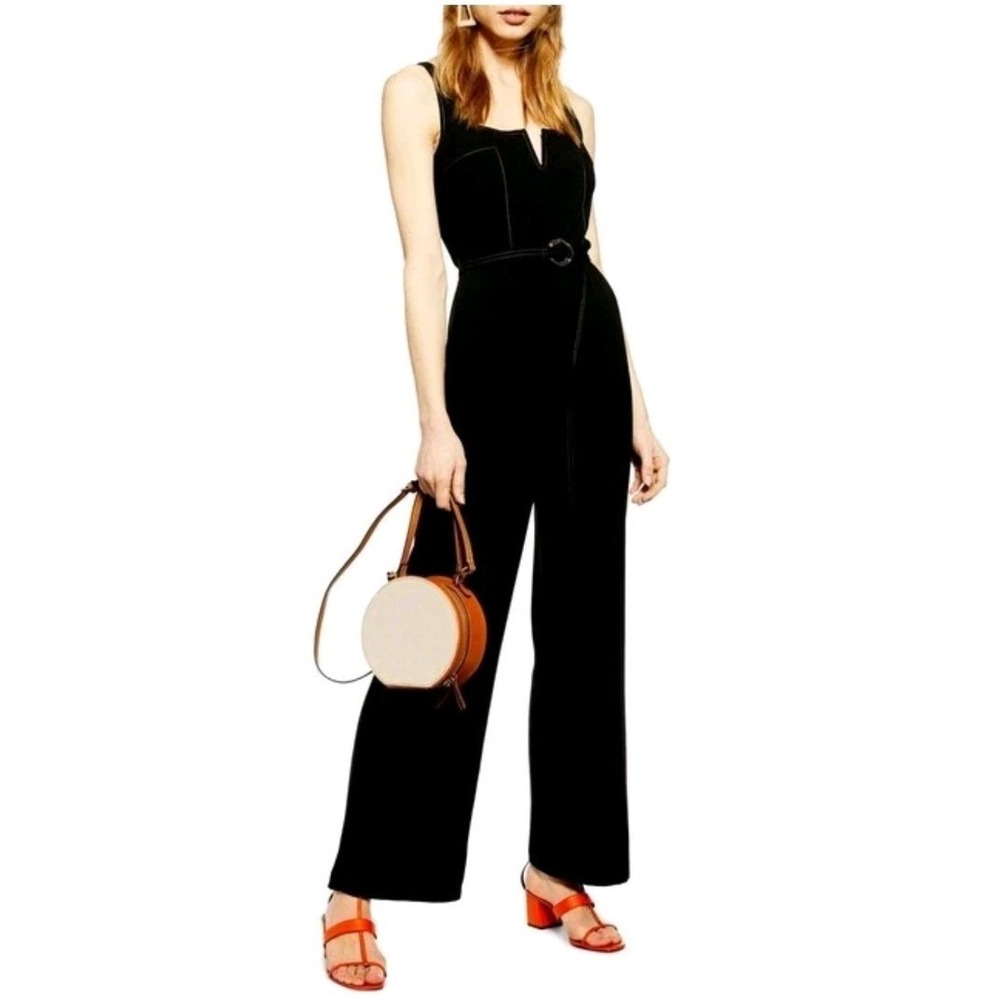 Topshop Women's Black Wide Leg‎ Jumpsuit Size 8 NWT No Belt MSRP $125